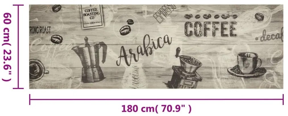Χαλί Κουζίνας Πλενόμενο Γκρι Επιγρ. Coffee 60x180 εκ. Βελούδο - Γκρι