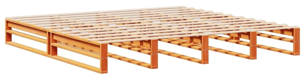 Κρεβάτι Βιβλιοθήκη Χωρίς Στρώμα Καφέ 200x200 εκ Μασίφ Πεύκο - Καφέ