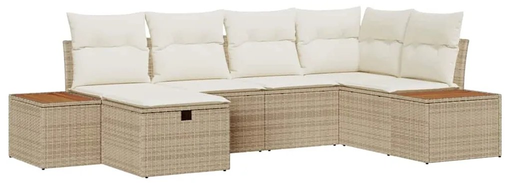 vidaXL Σετ Καναπέ Κήπου με μαξιλάρι 6 pcs Μπεζ Πολυ ράταν