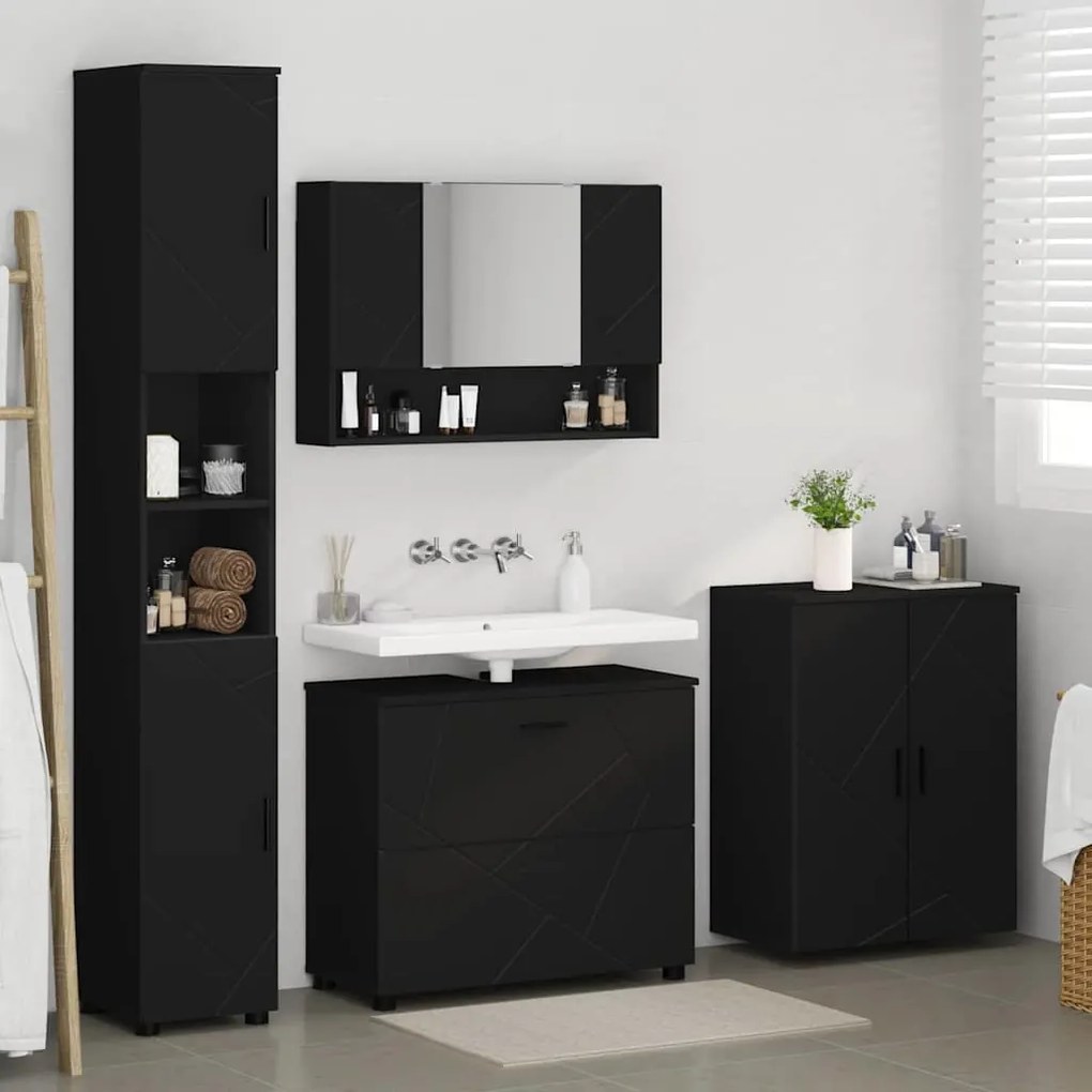 vidaXL Σετ Επίπλων Μπάνιου με συρτάρι 4 pcs Μαύρο 30 x 35 x 192 εκ.