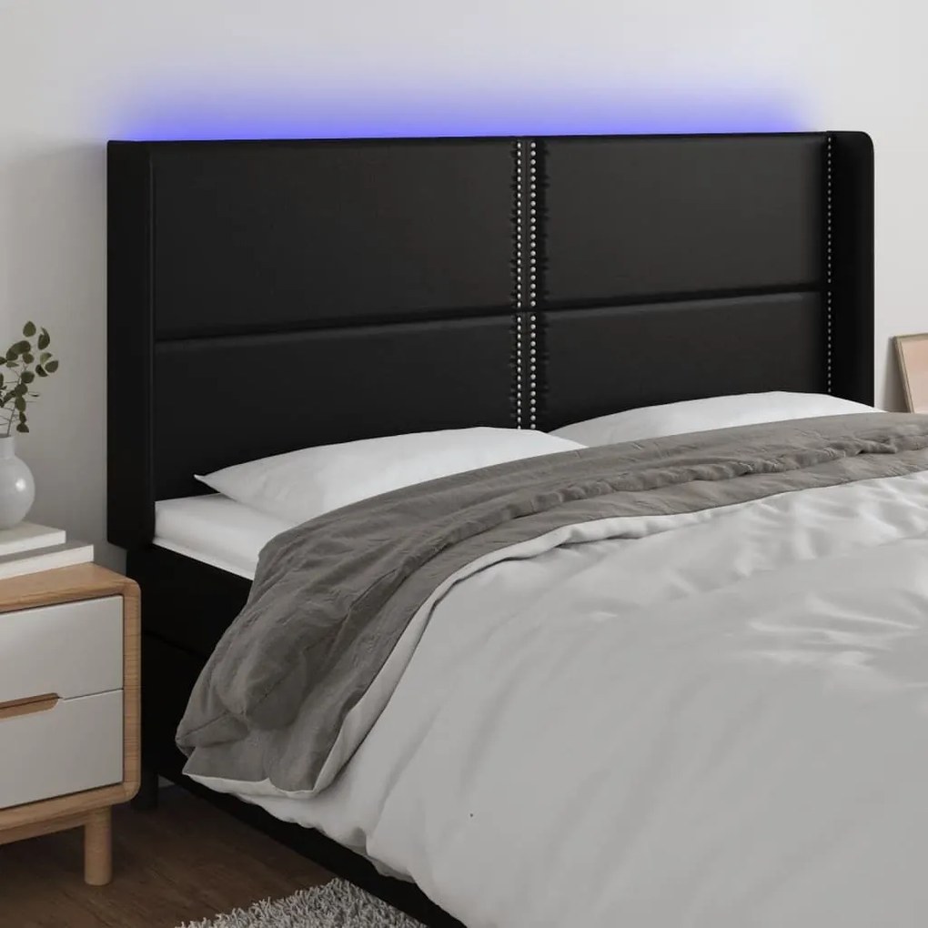 Κεφαλάρι Κρεβατιού LED Μαύρο 163x16x118/128 εκ. Συνθετ. Δέρμα 3124004