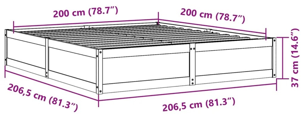 Σκελετός Κρεβ. Χωρίς Στρώμα Καφέ Κεριού 200x200 εκ Μασίφ Πεύκο - Καφέ