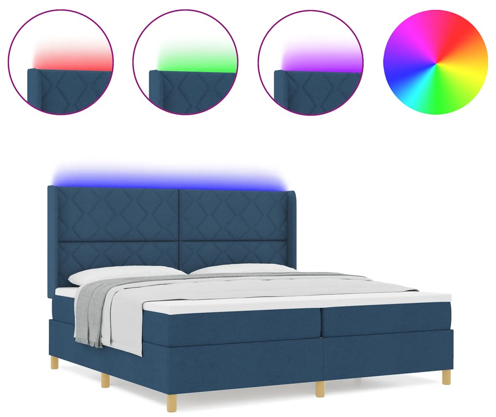 vidaXL Κρεβάτι με Στρώμα & LED Μπλε 200x200 εκ Υφασμάτινο
