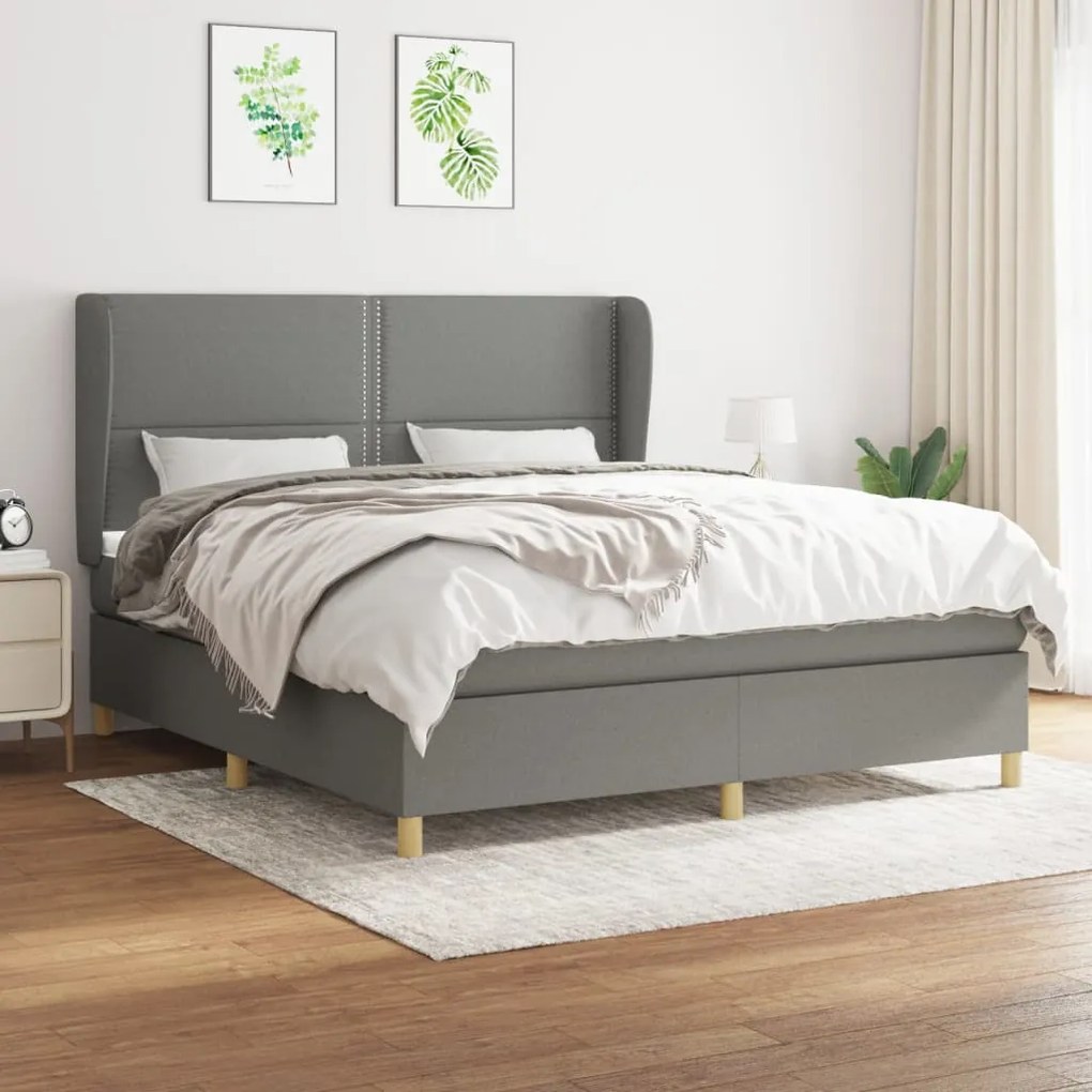 Κρεβάτι Boxspring με Στρώμα Σκούρο Γκρι 160x200 εκ Υφασμάτινο