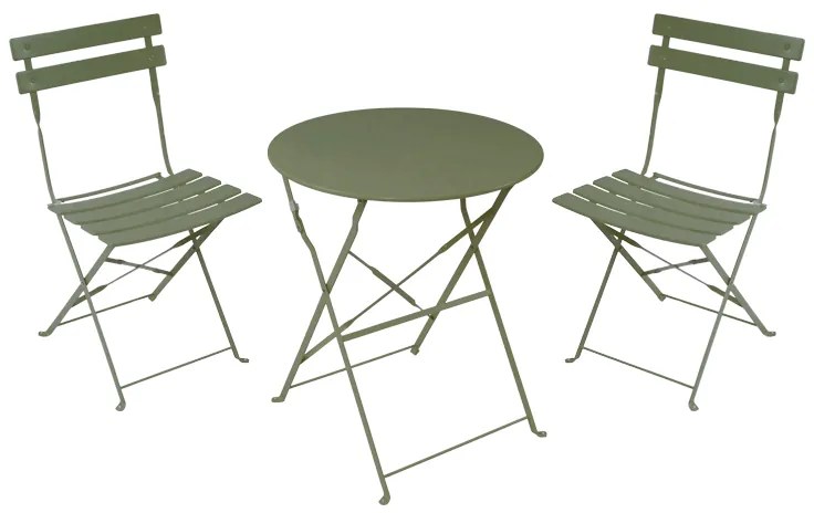 Τραπεζαρία Bistro pakoworld σετ 3τεμ μεταλλική αναδιπλούμενη σε λαδί απόχρωση Φ60x71εκ