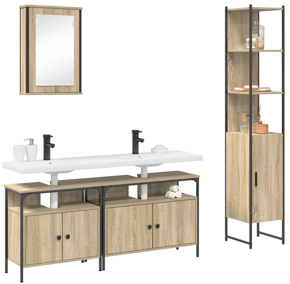 vidaXL Σετ Επίπλων Μπάνιου 4 pcs Sonoma Δρυς 33 x 33 x 185.5 εκ
