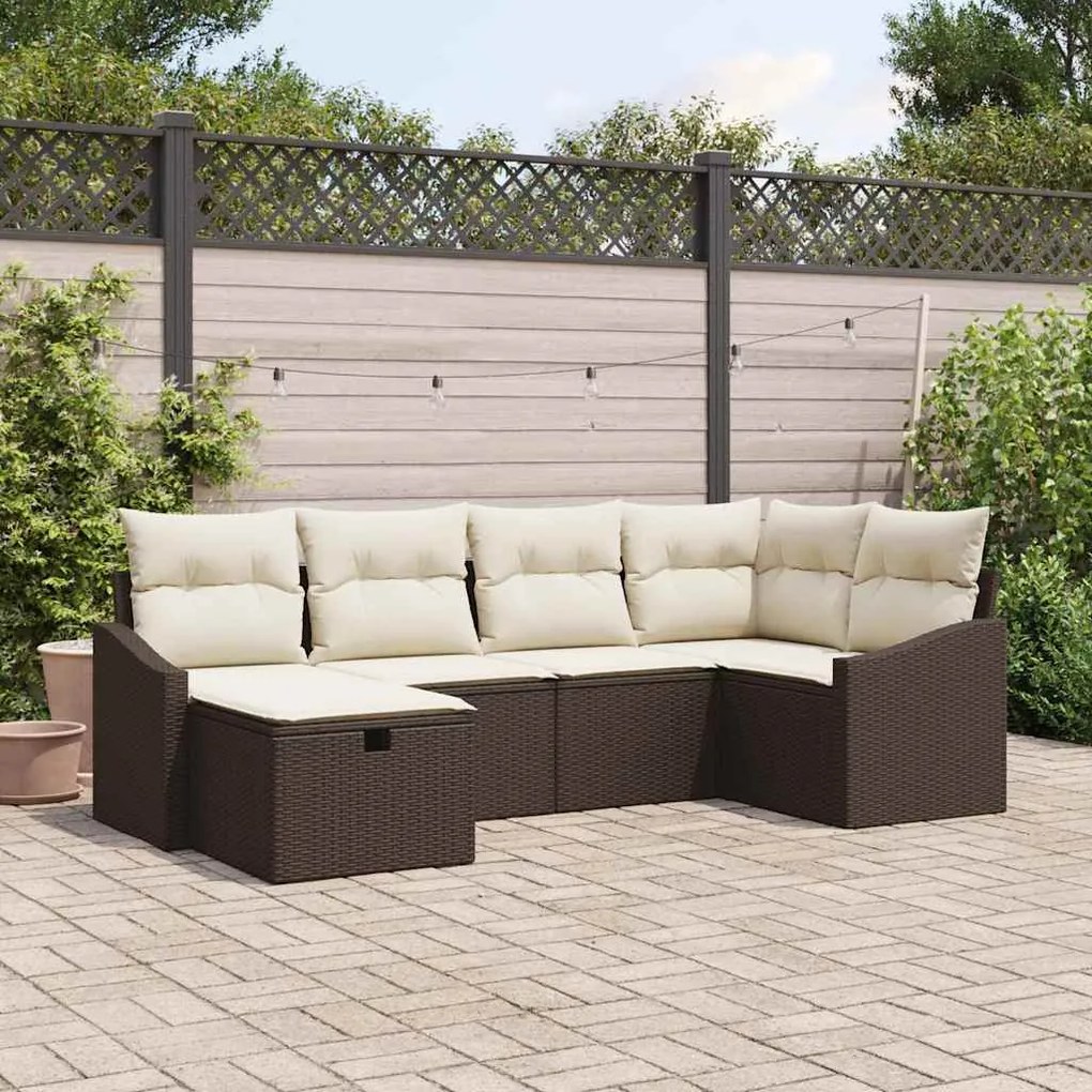vidaXL Σετ Καναπέ Κήπου 6 pcs Καφέ, Κρέμα Πολυ rattan, βαμμένο ατσάλι