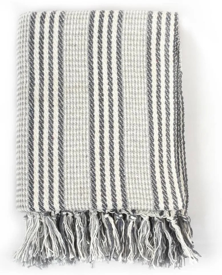 vidaXL Ριχτάρι Ριγέ Γκρι και Λευκό 220 x 250 εκ. Βαμβακερό