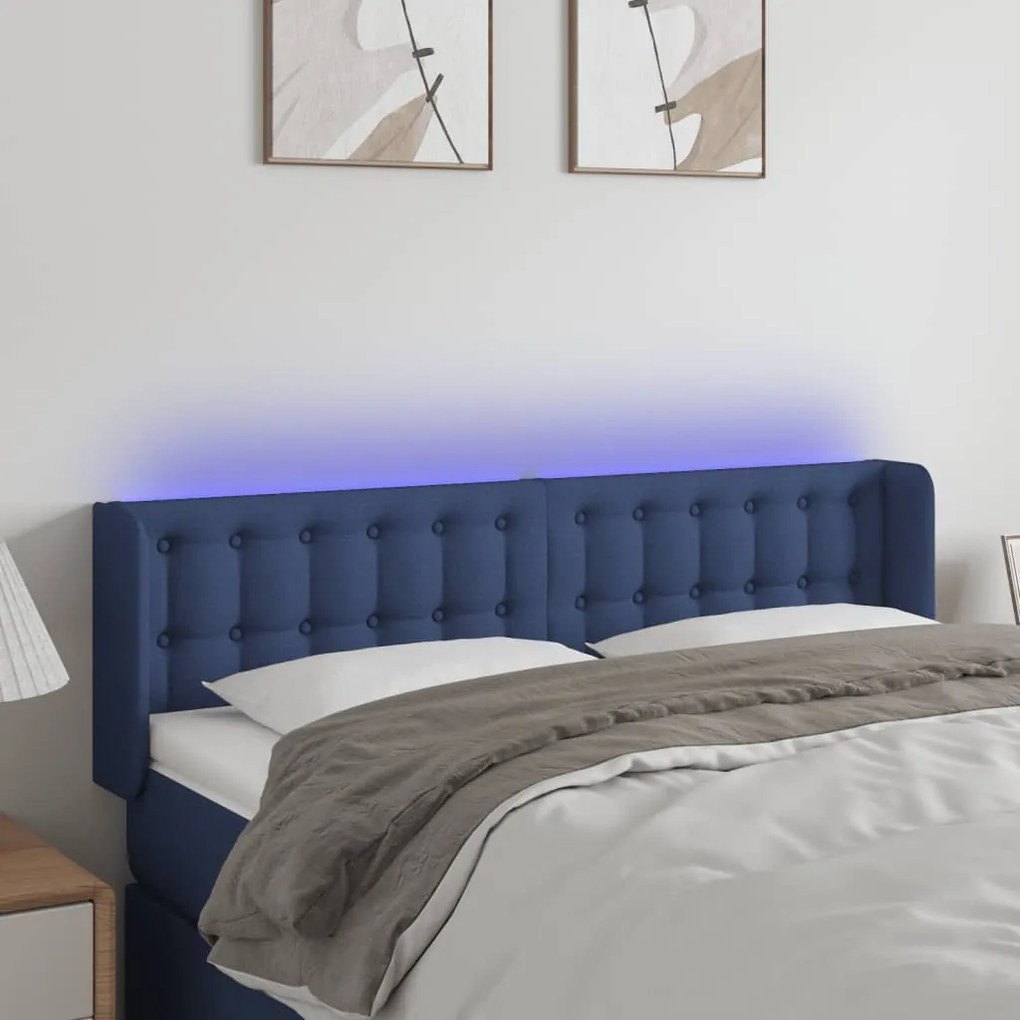 vidaXL Κεφαλάρι Κρεβατιού LED Μπλε 147x16x78/88 εκ. Υφασμάτινο
