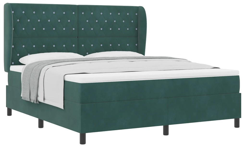 vidaXL Κρεβάτι με ελατήρια Σκούρο πράσινο 180 x 200 cm Βελούδο