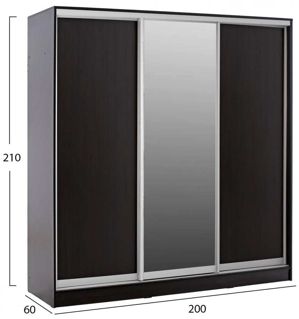 Ντουλάπα Συρόμενη ADLER Τρίφυλλη με Καθρέπτη Wenge 200x60x210Υ εκ. 200x60x210 εκ.