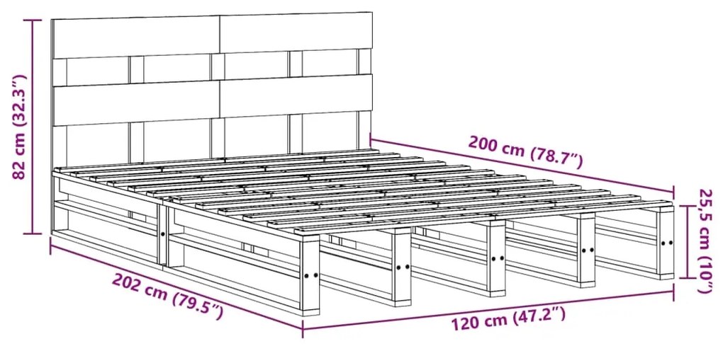Σκελετός Κρεβ. Χωρίς Στρώμα Λευκό 120x200 εκ Μασίφ Πεύκο - Λευκό