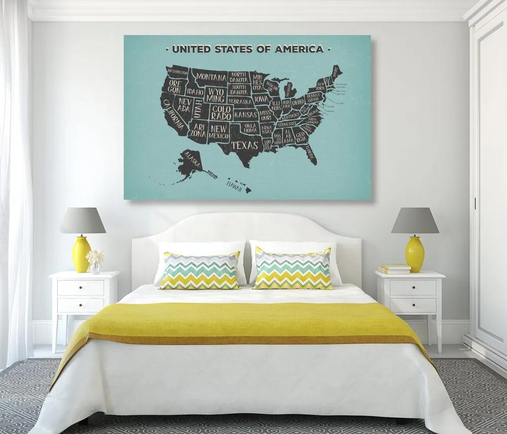 Εικόνα στον εκπαιδευτικό χάρτη των ΗΠΑ από φελλό με μπλε φόντο - 120x80  color mix