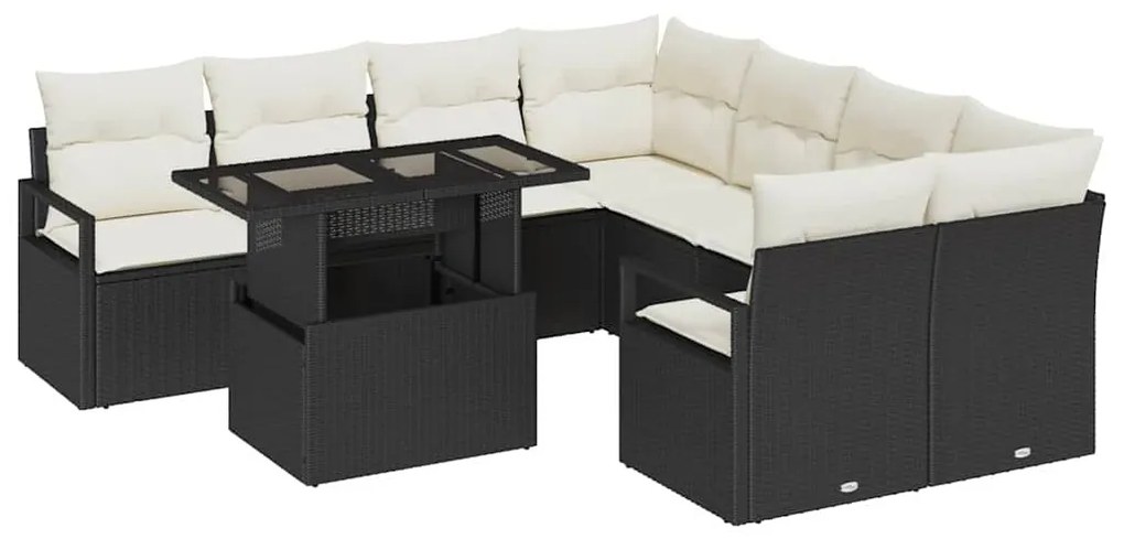 vidaXL Σετ Καναπέ Κήπου 9 pcs Μαύρο και κρεμ 100 x 55 x 73 εκ