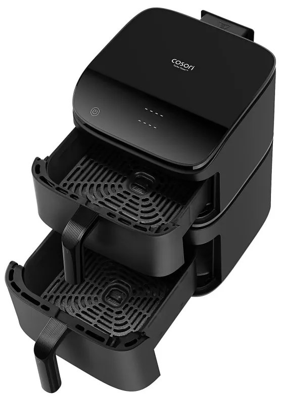 Cosori CAF-DC121-Ader Turbo Tower Διπλή φριτέζα ζεστού αέρα, 2630W, 4.3/6.5 L, 7 προγράμματα, 30-230C, έλεγχος αφής, χρονοδιακόπτης, κρύοι τοίχοι, μαύρο