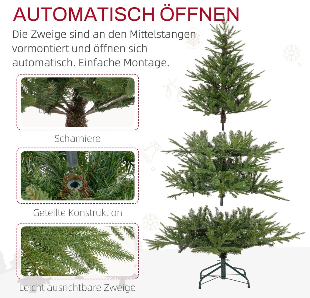 HOMCOM Χριστουγεννιάτικο δέντρο 150 cm, ρεαλιστική εμφάνιση, γρήγορη συναρμολόγηση, περιλαμβάνεται βάση, πυράντοχο πλαστικό