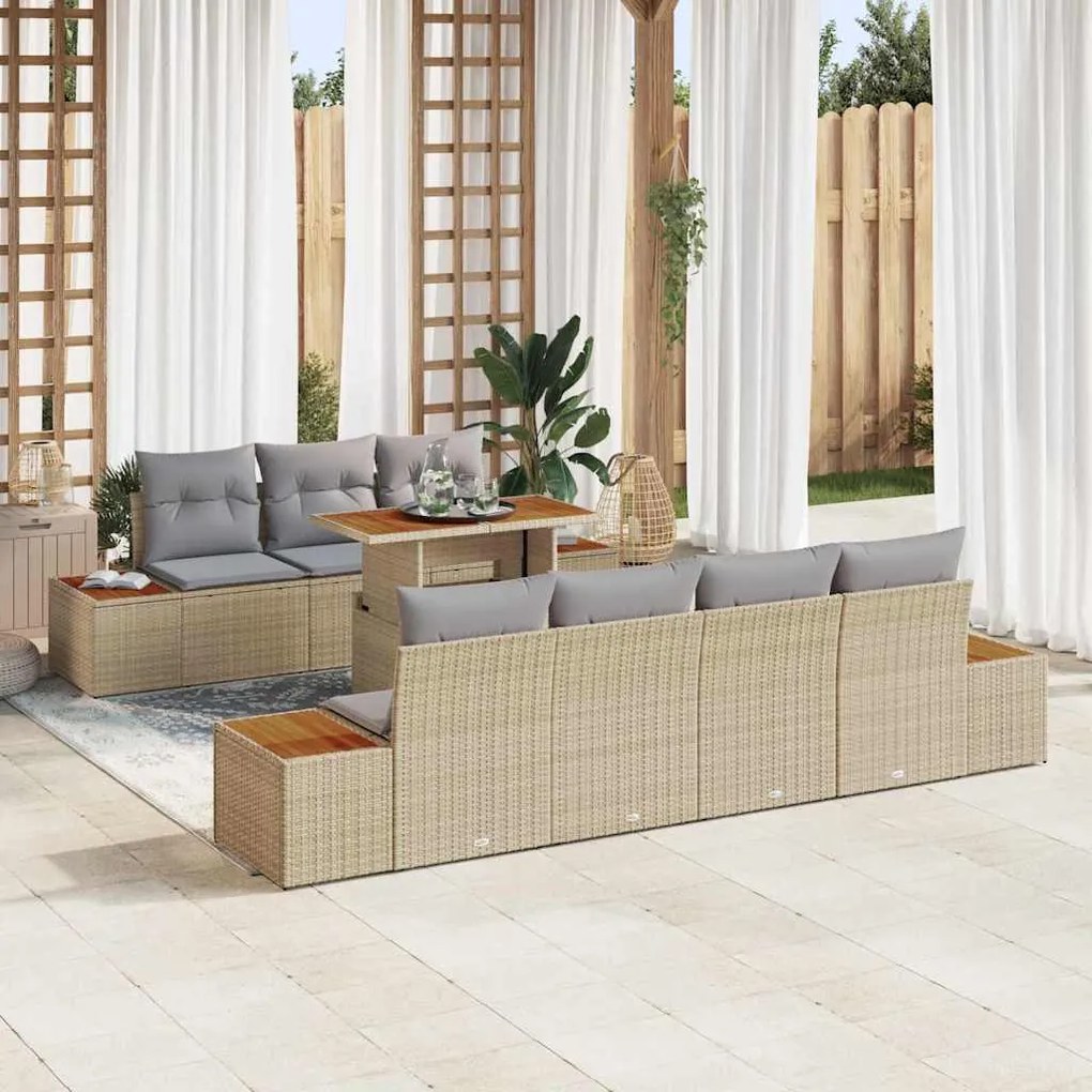 vidaXL Σετ Καναπέ Κήπου με αποθήκευση 8 pcs Μπεζ Πολυ ράταν