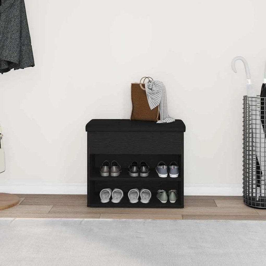 vidaXL Πάγκος για παπούτσια Μαύρο 60 x 30 x 48 εκ. Επεξεργασμένο ξύλο