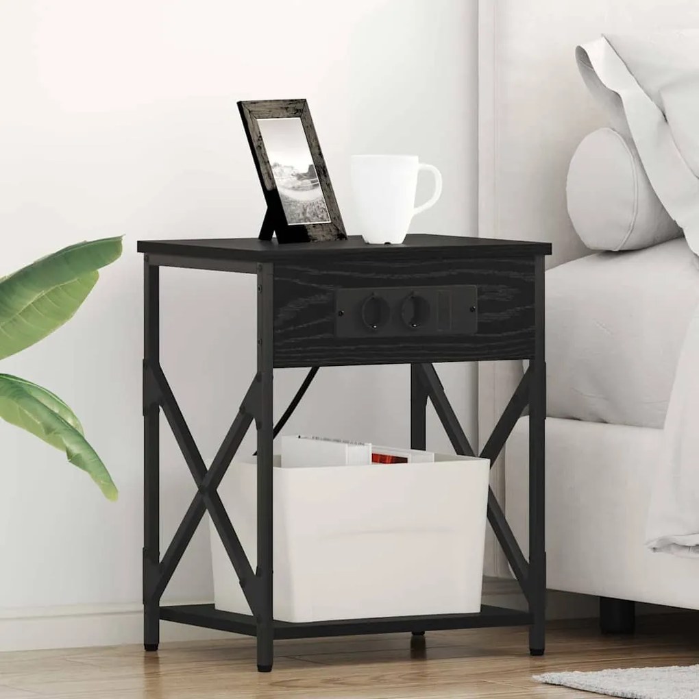vidaXL Κομοδίνο Μαύρη δρυς 41 x 31 x 51 εκ. Επεξεργασμένο ξύλο