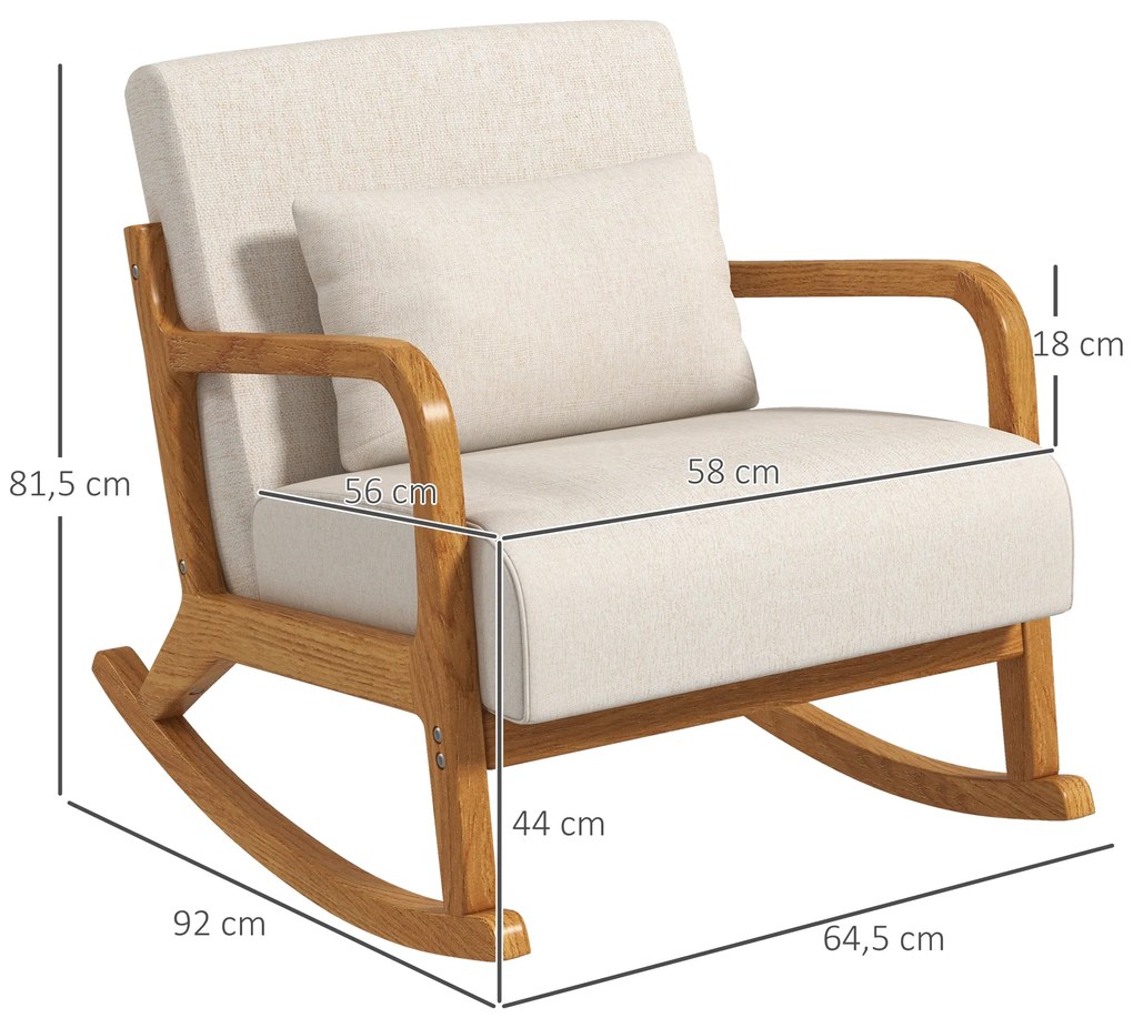 HOMCOM Κουνιστή πολυθρόνα σε ρετρό στυλ, ξύλο καουτσούκ, 64,5 cm x 92 cm x 81, 5 cm, Μπεζ + Καφέ