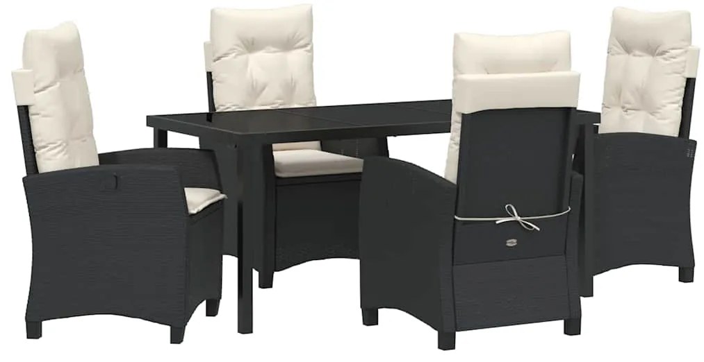 vidaXL Σέτ φαγητού για κήπο με μαξιλάρι 5 pcs Μαύρο συνθετικό ρατάν
