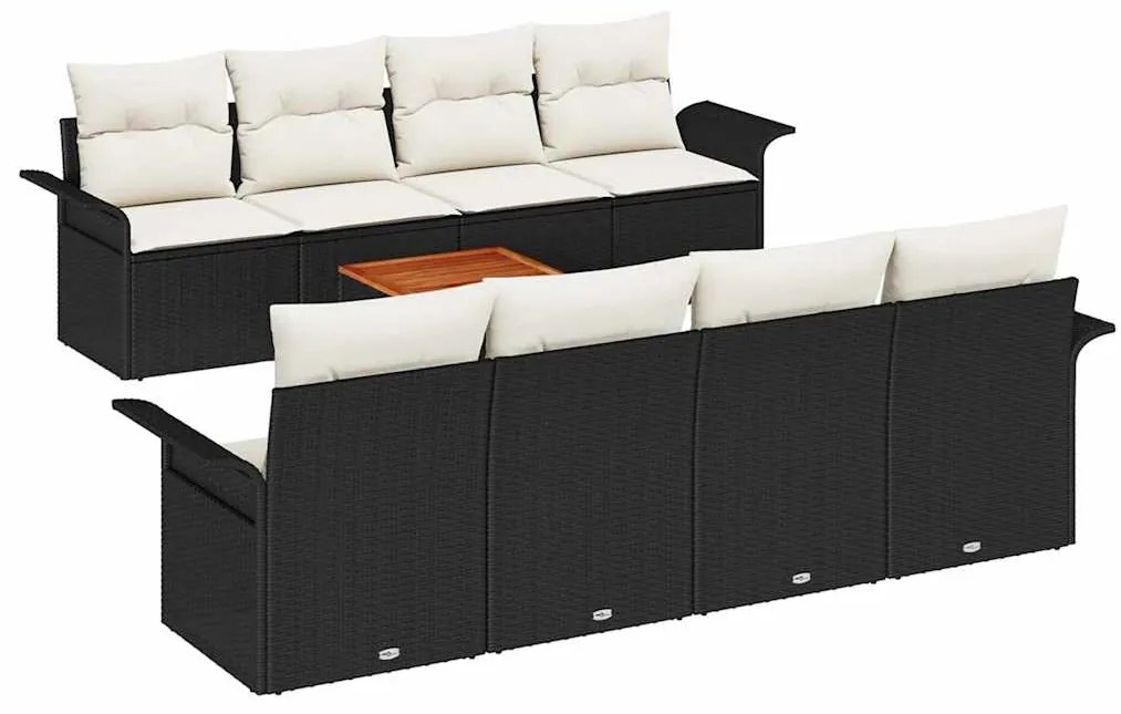 vidaXL Σετ Καναπέ Κήπου 9 pcs Μαύρο και Κρέμα συνθετικό ρατάν