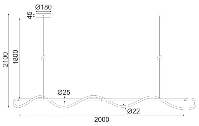 ΚΡΕΜΑΣΤΟ Φ/Σ LED 60W 3000K 3300LM KYMA ΜΑΥΡΟ ΜΕΤ/ΚΟ IP20 190Χ6XΗ215CM