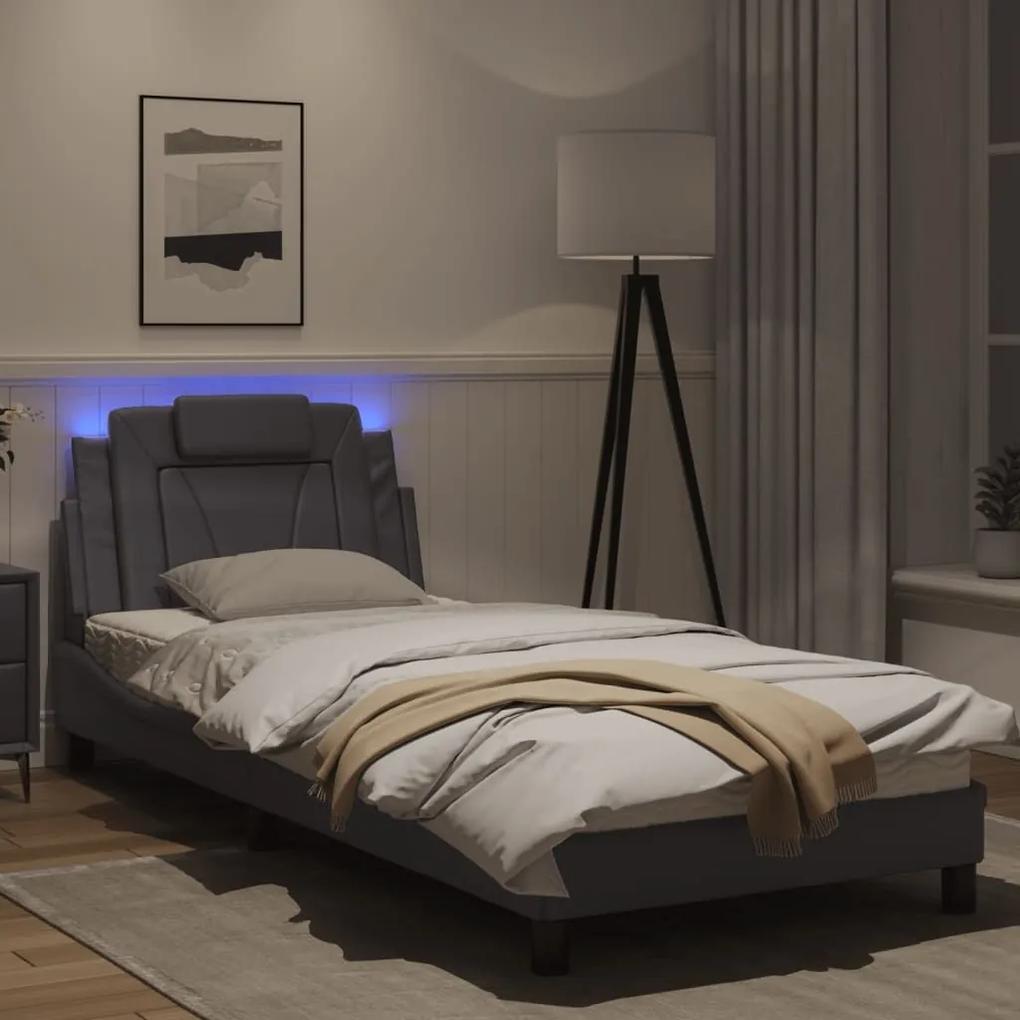 Πλαίσιο Κρεβατιού με LED Γκρι 90x190 εκ. Συνθετικό Δέρμα - Γκρι