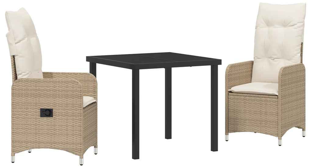 vidaXL 3 σετ τραπεζαρίας κήπου με μαξιλάρια μπεζ Poly Rattan