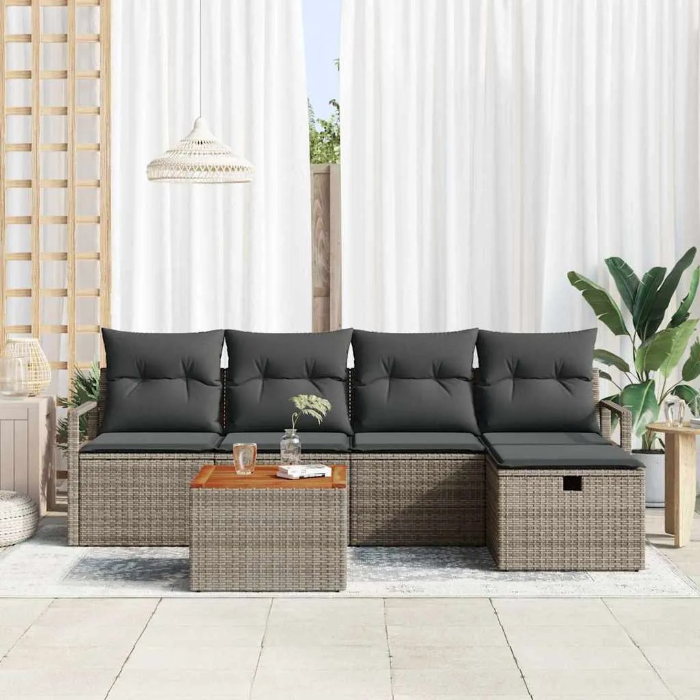 vidaXL Σετ Καναπέ Κήπου με μαξιλάρι 6 pcs Γκρι Πολυ ράταν