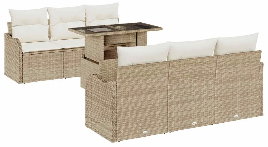 vidaXL Σετ Καναπέ Κήπου με μαξιλάρι 7 pcs Μπεζ Πολυ ράταν