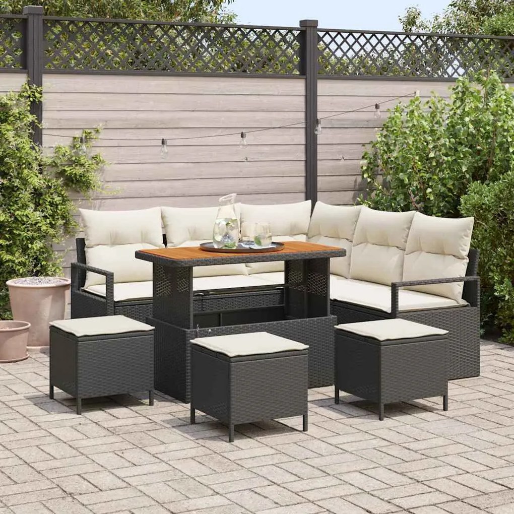 vidaXL Σετ Καναπέ Κήπου 9 pcs Μαύρο, Κρέμα 110 x 55 x 71 εκ