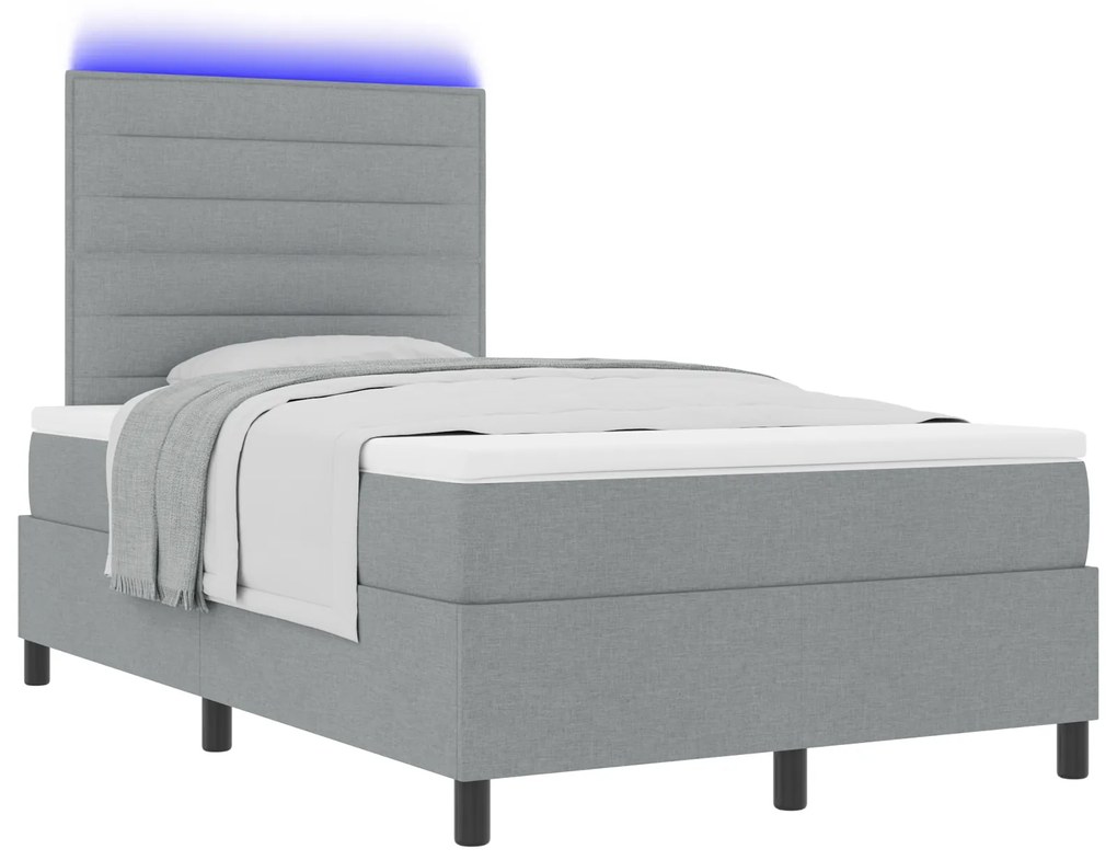 vidaXL Κρεβάτι με ελατήρια και στρώμα με LED φως σε ανοιχτό γκρι, 120 x 200 εκ.