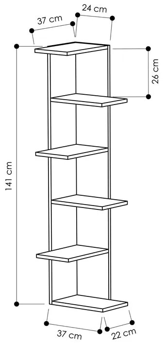 ΒΙΒΛΙOΘΗΚΗ ΓΩΝΙΑΚΗ SASO PAKOWORLD ΜΕΛΑΜΙΝΗΣ OAK 37X37X141ΕΚ