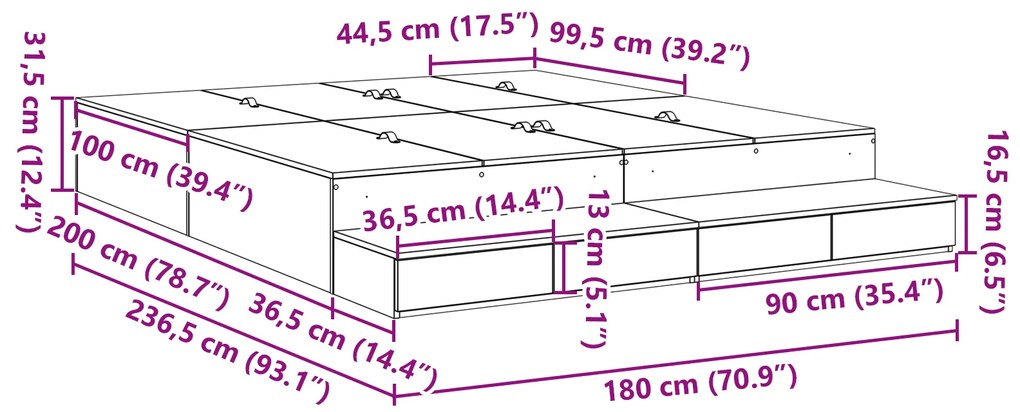 vidaXL Κρεβάτι Αποθήκευσης από Καπνό Δρυς 180x200 εκ