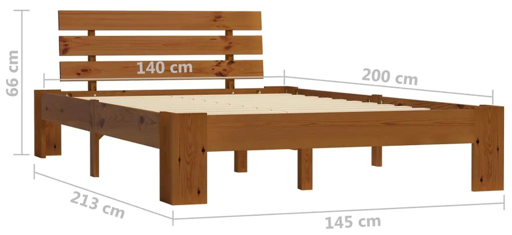 Πλαίσιο Κρεβατιού Καφέ Μελί 140 x 200 εκ. από Μασίφ Ξύλο Πεύκου - Καφέ