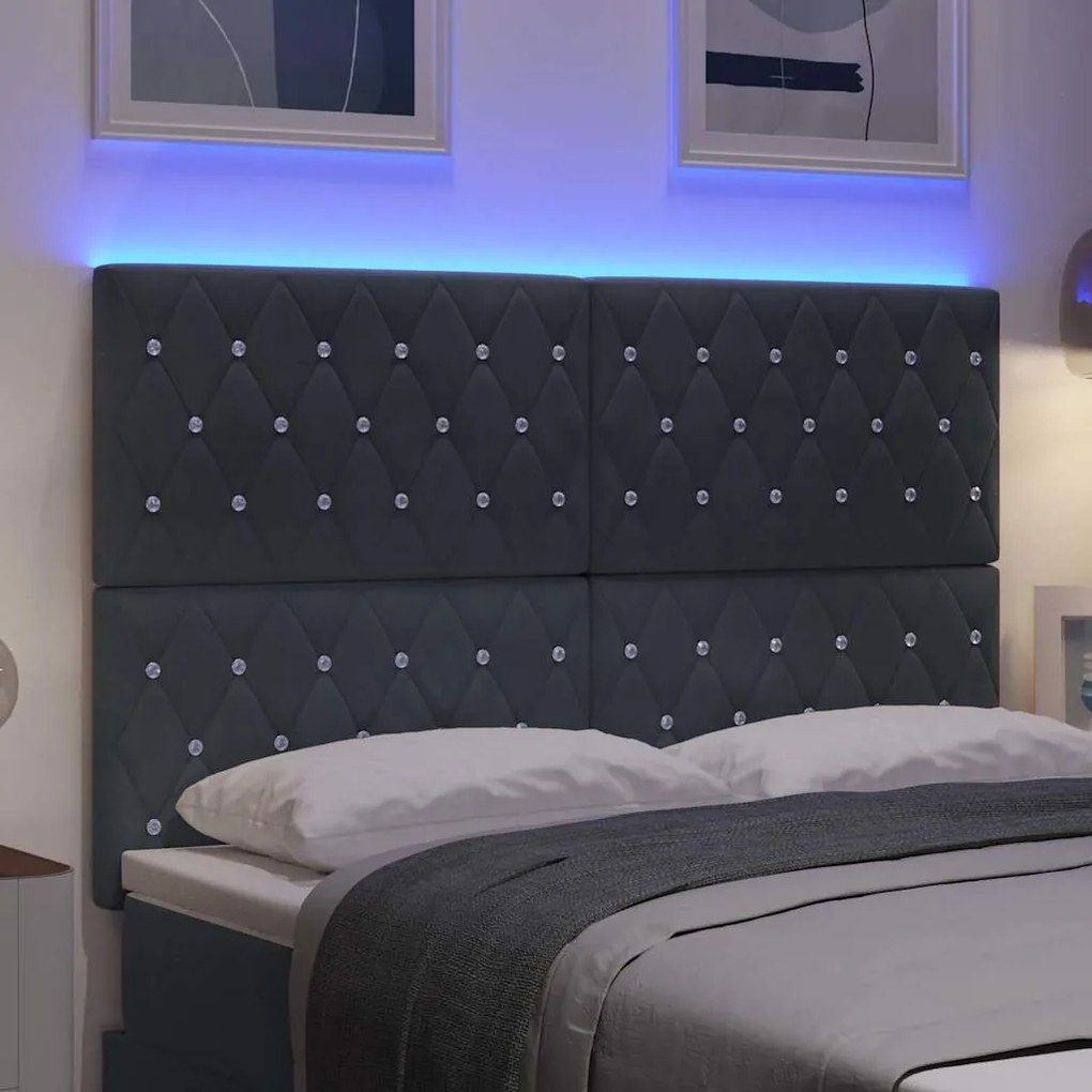 vidaXL LED κεφαλάρι με φώτα λωρίδας LED Σκούρο Γκρι 80 cm Βελούδο