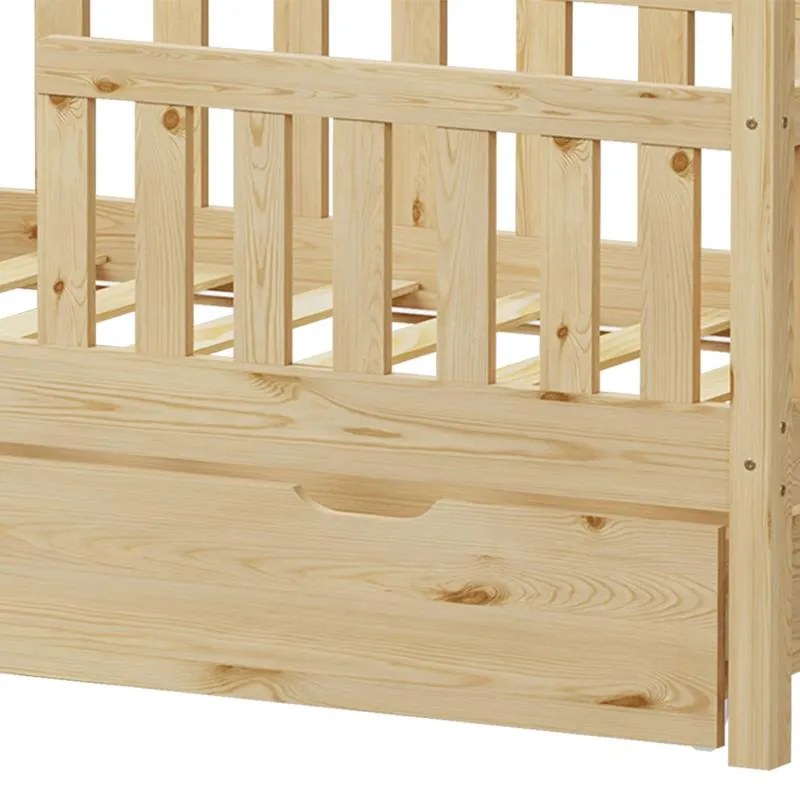 Κρεβάτι παιδικό Bendina τύπου Montessori με συρτάρι ξύλο πεύκου φυσικό 70x140 εκ. 70x140x126 εκ.