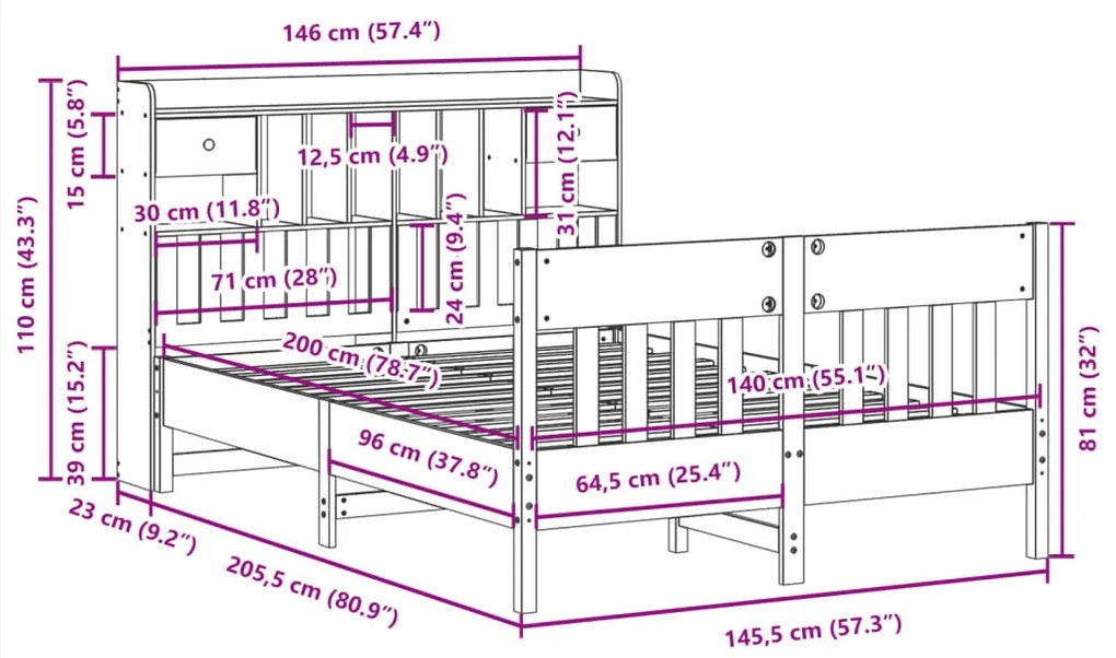 ΣΚΕΛΕΤΟΣ ΚΡΕΒΑΤΙΟΥ ΧΩΡΙΣ ΣΤΡΩΜΑ ΚΑΦΕ 140X200 ΜΑΣΙΦ ΞΥΛΟ ΠΕΥΚΟΥ 3323262