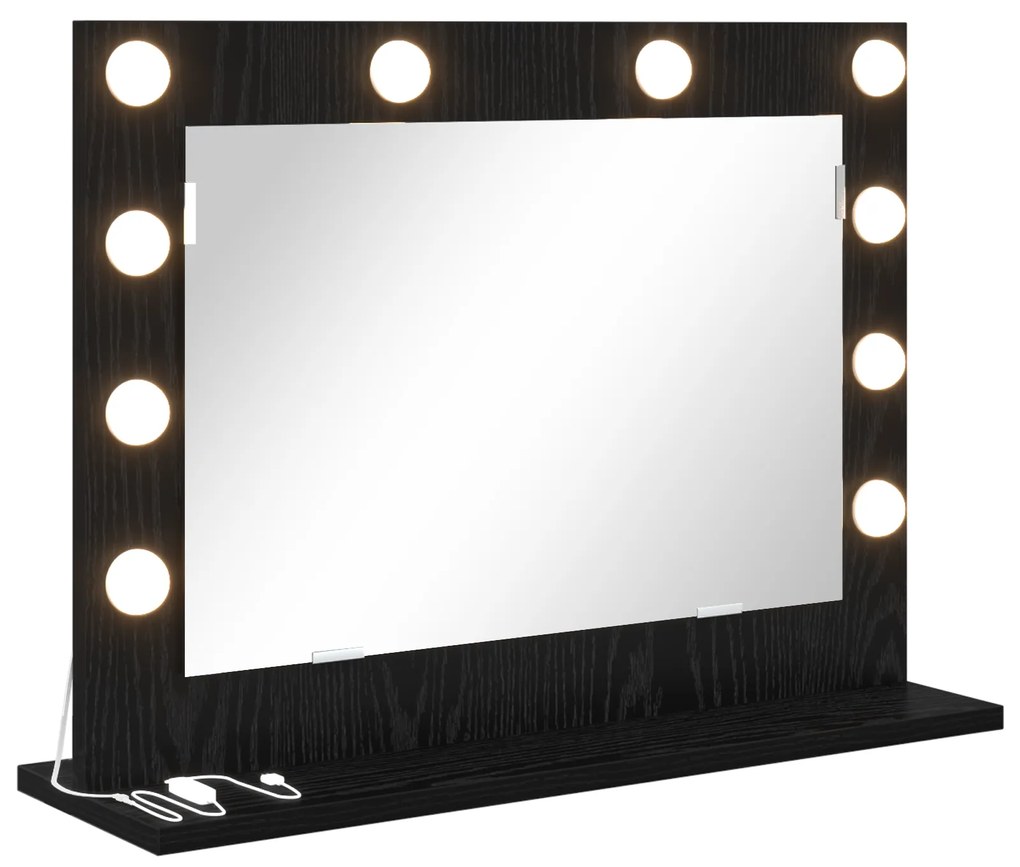vidaXL Καθρέφτης Vanity με Φώτα LED Μαύρη Δρυς 60x45x18 εκ.