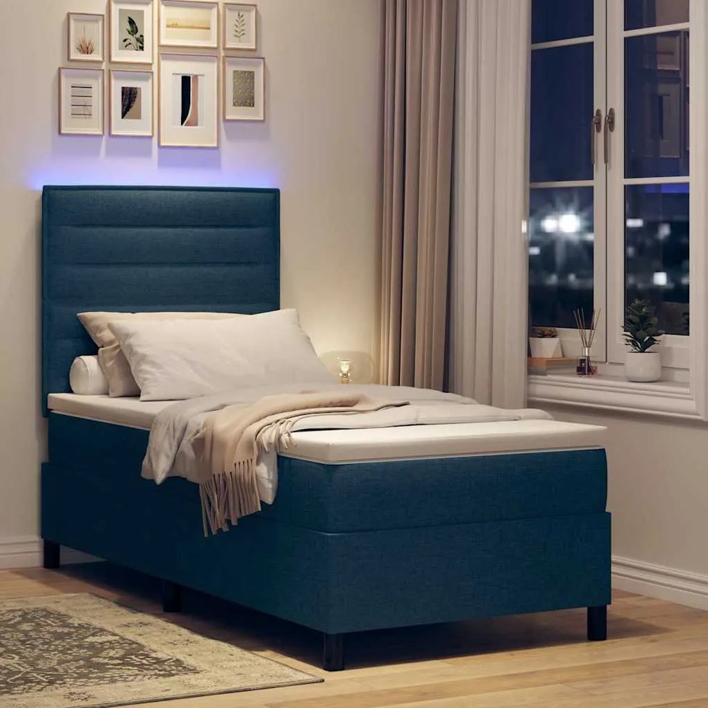 vidaXL Κρεβάτι με ελατήρια με στρώμα Μπλε 100 x 200 cm ύφασμα