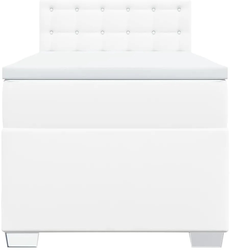 vidaXL Κρεβάτι Boxspring με Στρώμα Λευκό 100x200εκ.από Συνθετικό Δέρμα