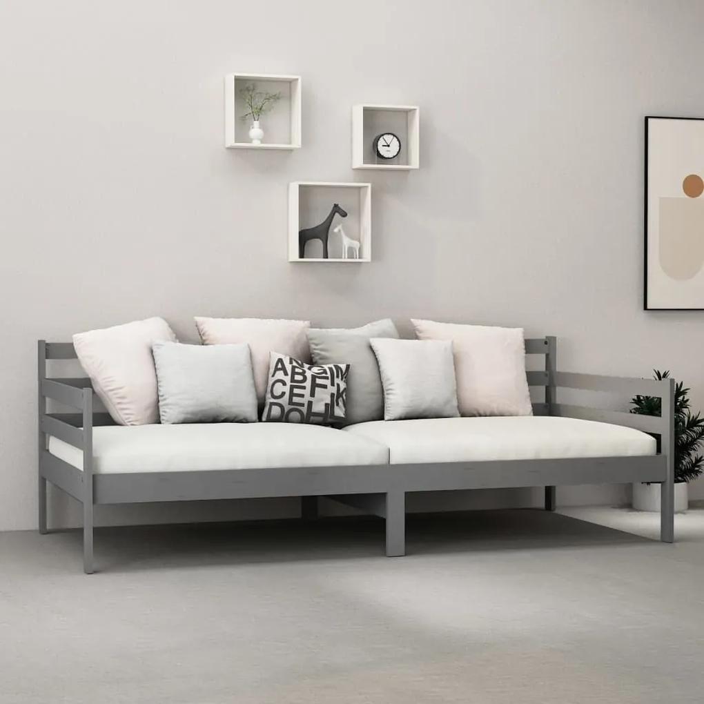 Καναπές Κρεβάτι με Στρώμα 90 x 200 εκ. Γκρι Μασίφ Ξύλο Πεύκου - Γκρι
