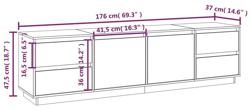 Έπιπλο Τηλεόρασης Μαύρο 176x37x47,5 εκ. από Μασίφ Ξύλο Πεύκου - Μαύρο