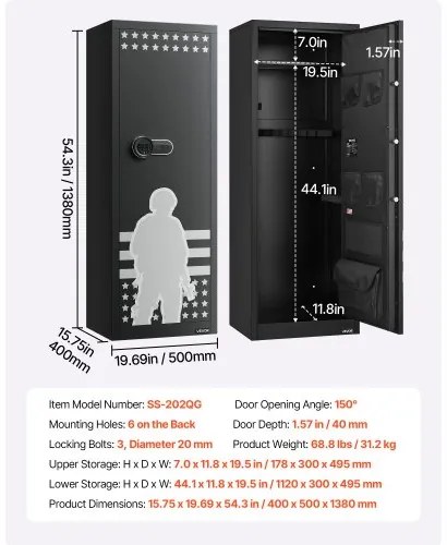 VEVOR 10-12 Gun Safe, Long Gun Cabinet for Rifles and Pistols, Quick Access Fireproof Rifle Safe with 4 Pistol Pockets and 3 Adjustable Racks, Large Digital Cabinet with Key and Password Lock