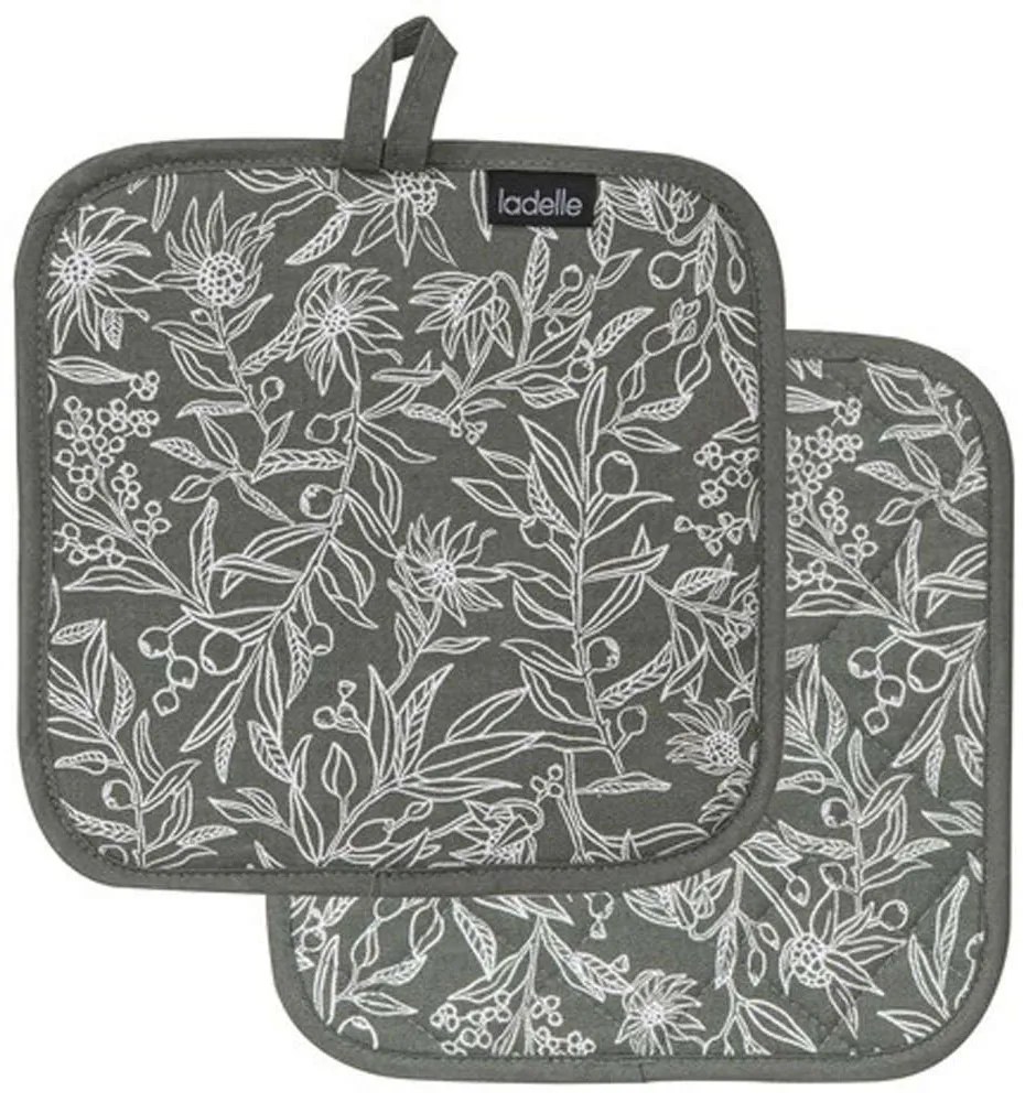 Πιάστρες Κουζίνας Wildflower (Σετ 2Τμχ) 41477 20x20cm Sage Green-White Ladelle 100% Βαμβάκι