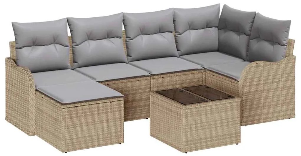 vidaXL Σετ Καναπέ Κήπου με μαξιλάρι 7 pcs Μπεζ Πολυ ράταν