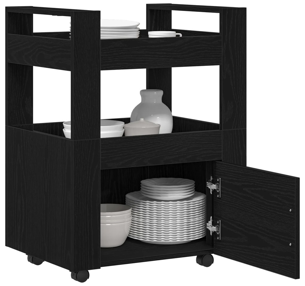 vidaXL Κουζίνα Τροχαλία Μαύρη Βελανιδιά 60x45x80 εκ Επεξεργασμένο Ξύλο