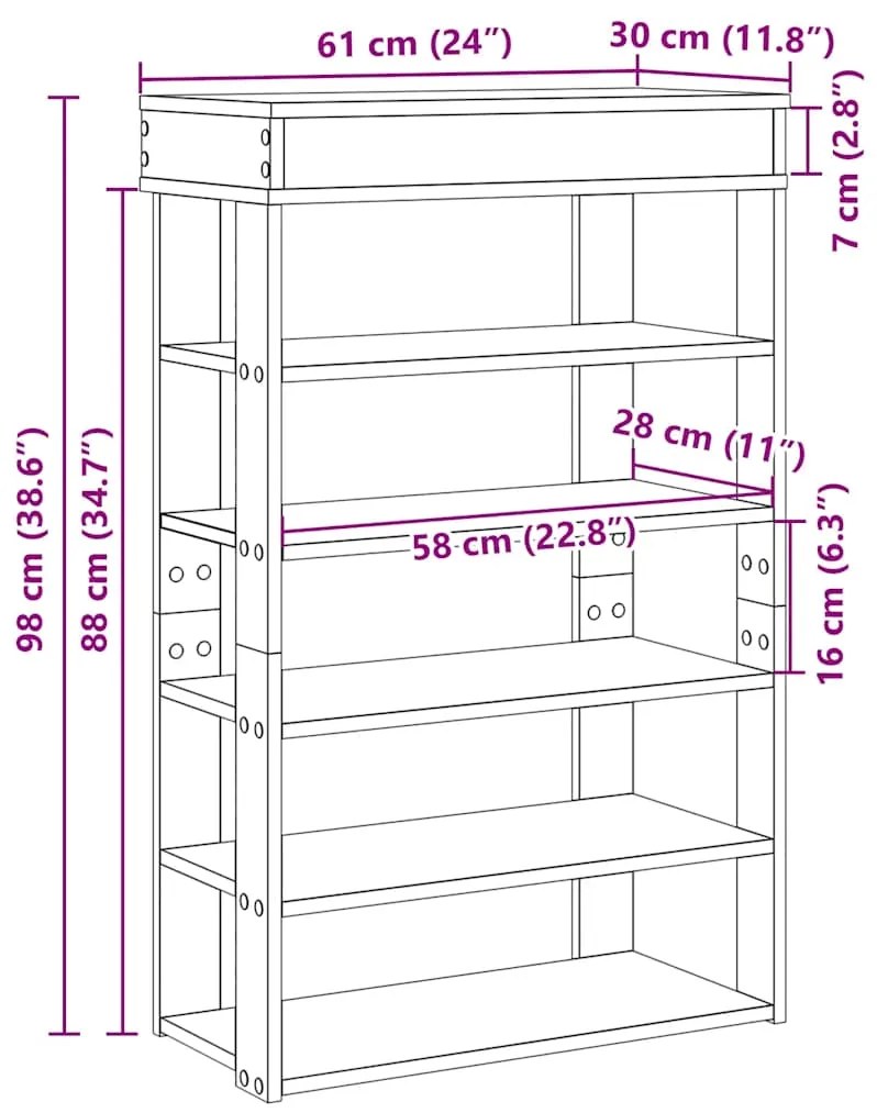 Ράφι παπουτσιών Artisan Oak 60x30x98 cm Κατασκευασμένο ξύλο - Καφέ