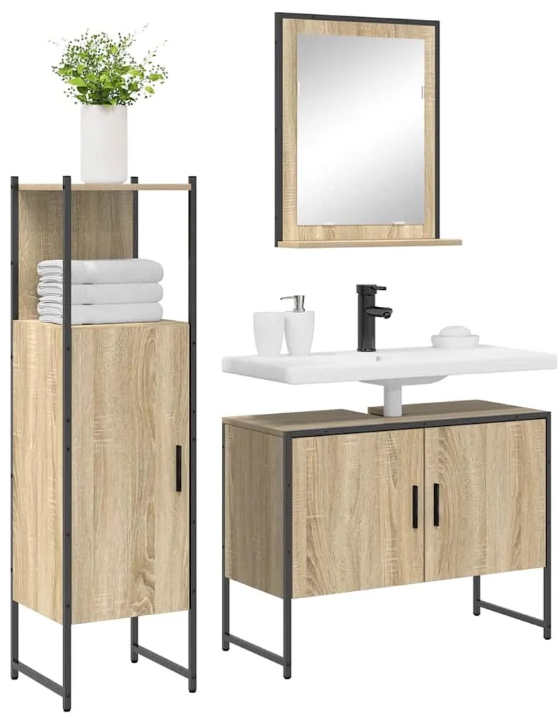 vidaXL Σετ Επίπλων Μπάνιου με ράφι 3 pcs Καφέ 33 x 33 x 120.5 εκ.